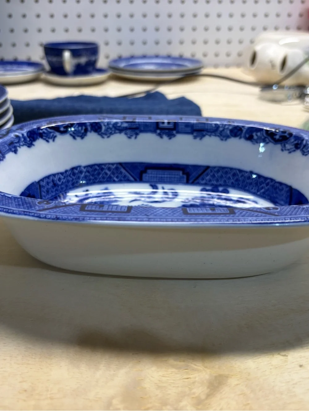Allerton’s Ltd. Blue Willow Rectangular Oval Dish Blue and White Chinoiserie.